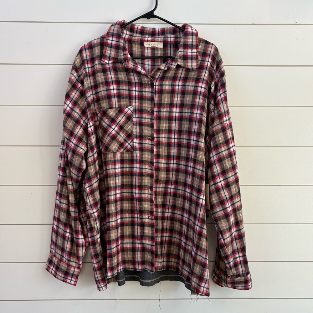 Pie In The Sky Women’s Plaid Band Tee- Flannel Button Up